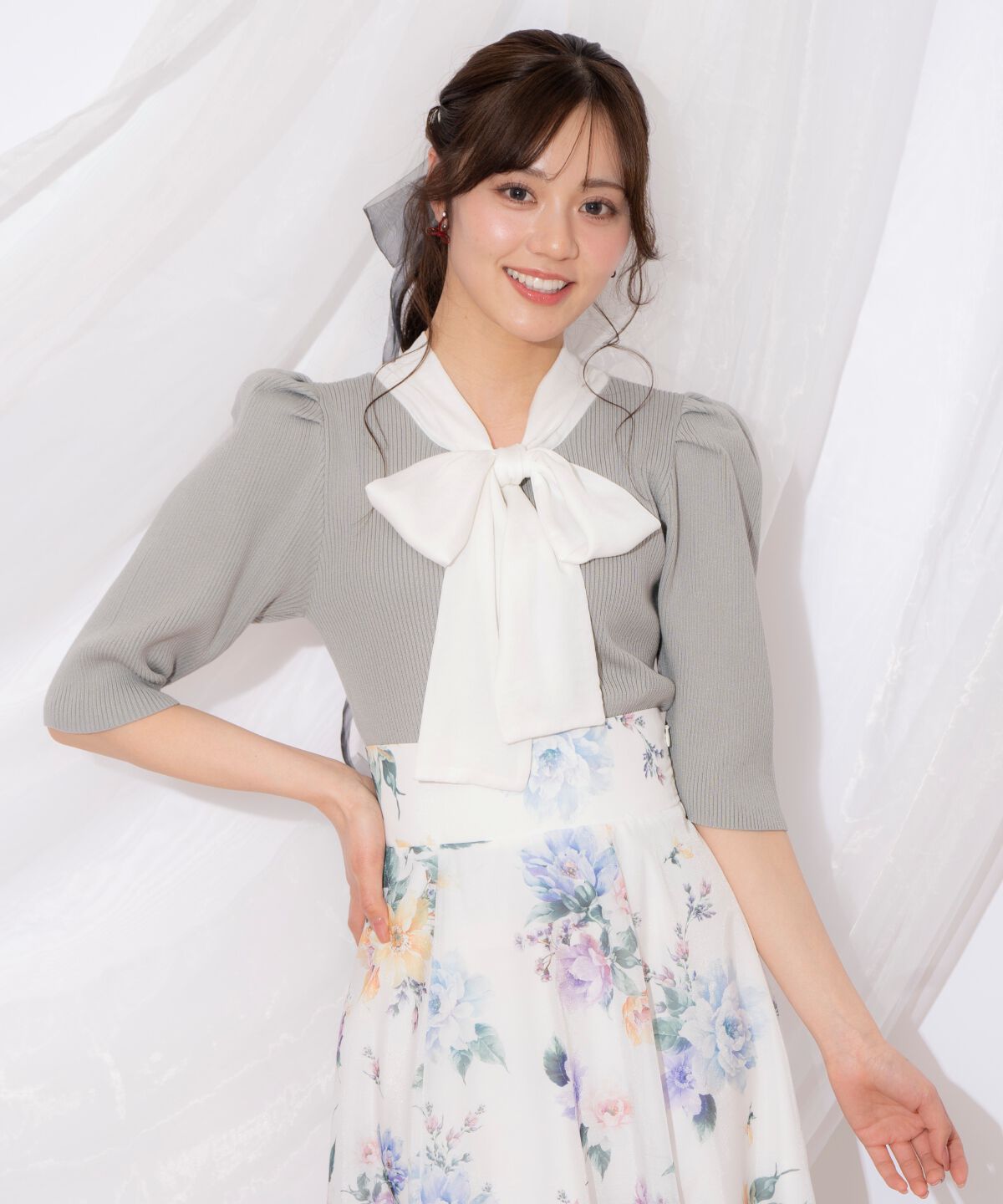 WILLSELECTION「リボンタイ5分袖リブニット」|ニット・セーター|