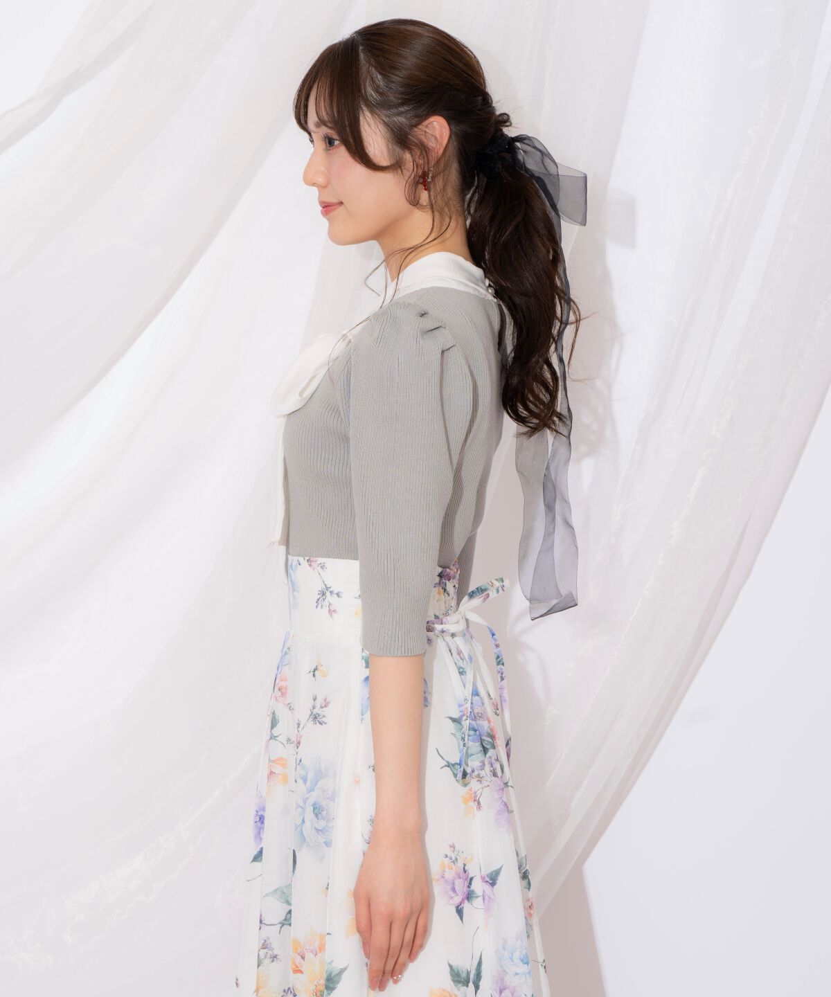 WILLSELECTION「リボンタイ5分袖リブニット」|ニット・セーター|