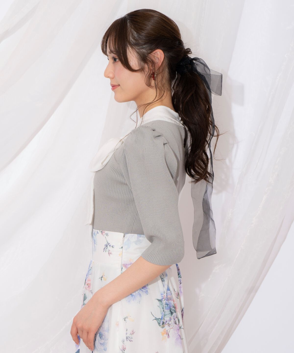 WILLSELECTION「リボンタイ5分袖リブニット」|ニット・セーター|