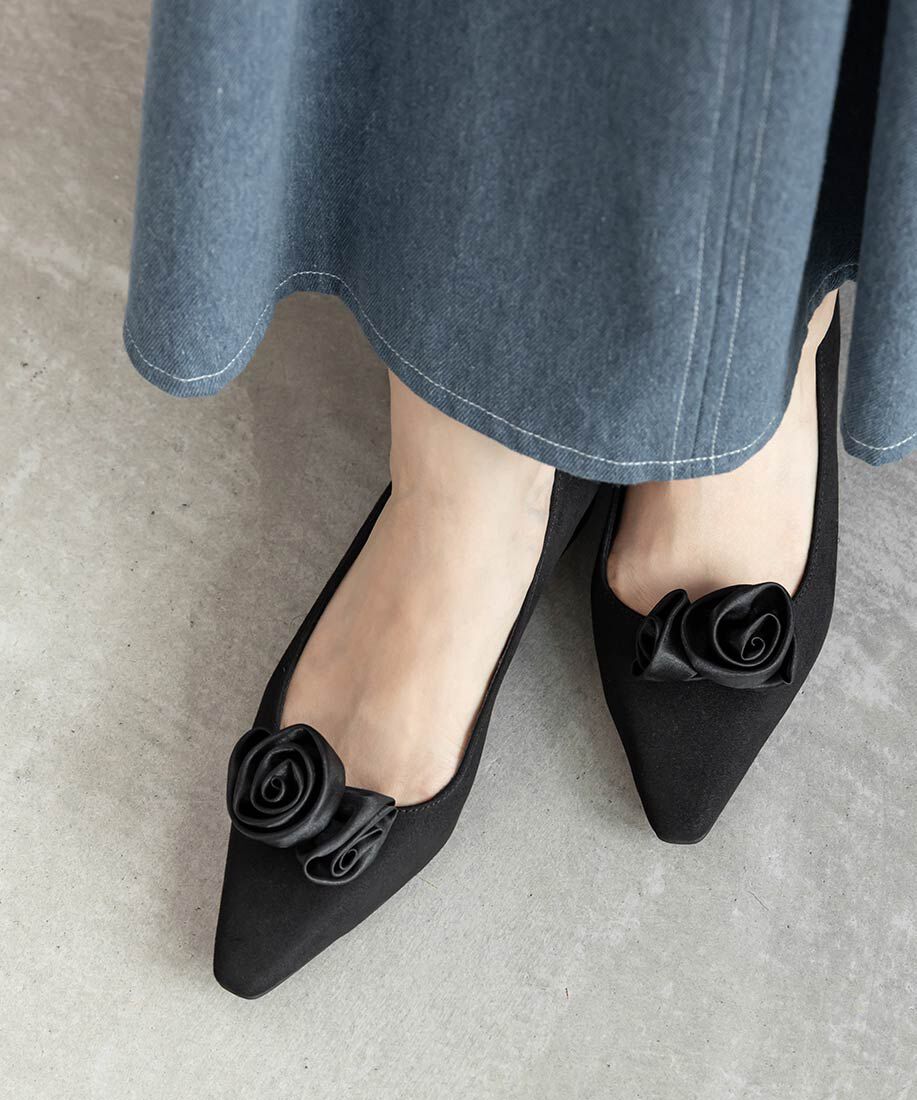  「2WAY ローズモチーフフラットパンプス」|パンプス|