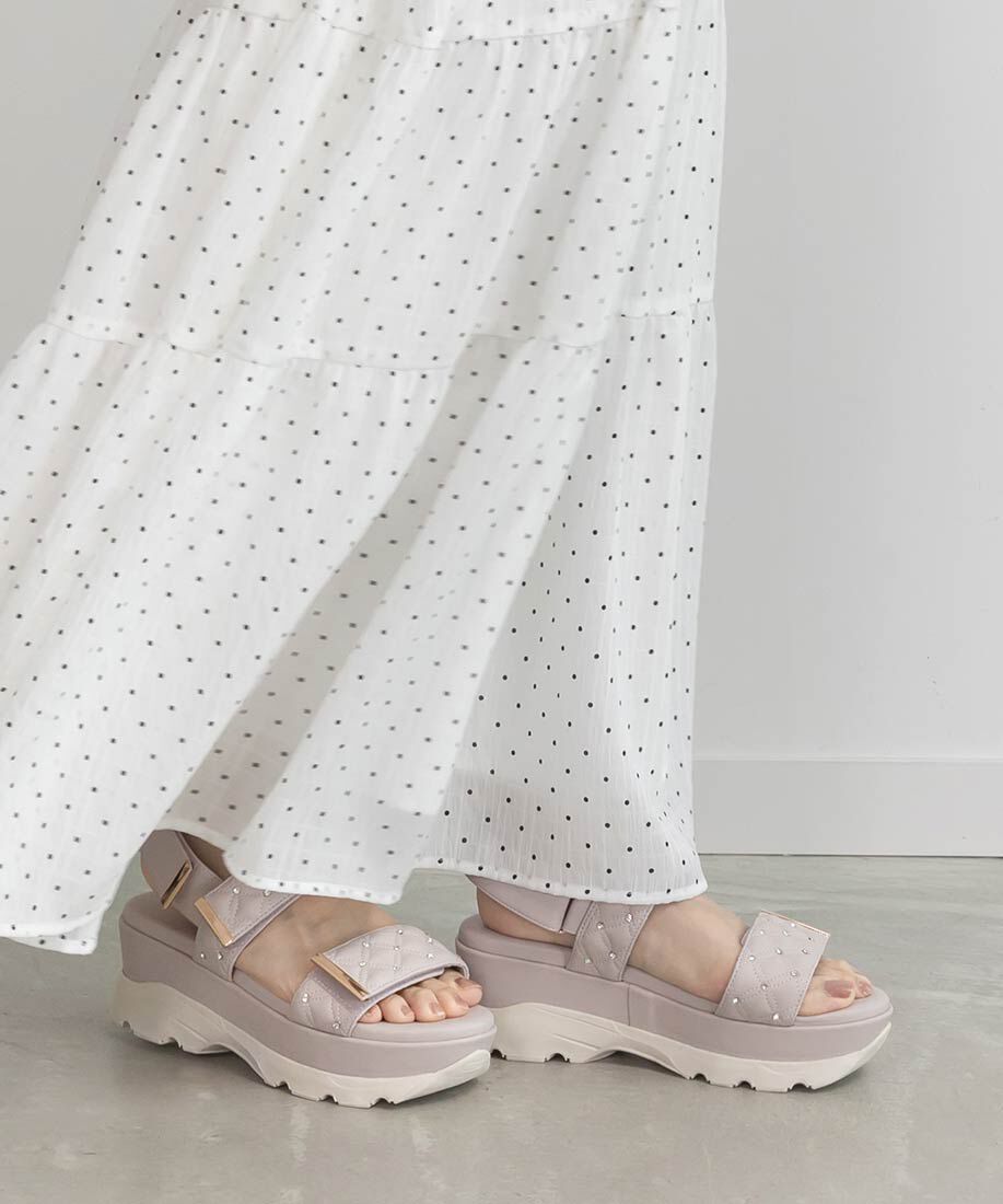  「ビジュー&times;キルティング スポーツサンダル」|サンダル|