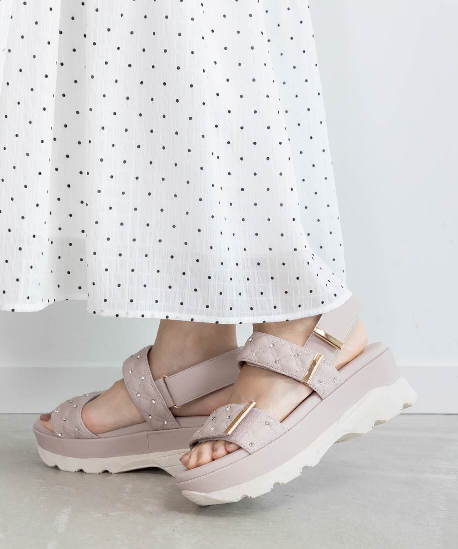  「ビジュー&times;キルティング スポーツサンダル」|サンダル|