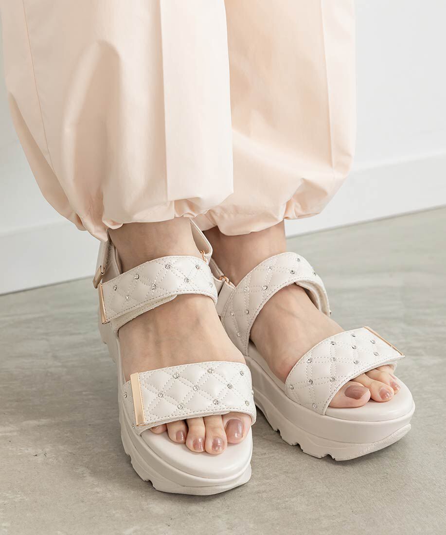  「ビジュー&times;キルティング スポーツサンダル」|サンダル|