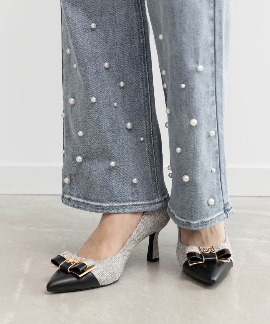  「【走れる美脚パンプス】コンビマテリアルリボンフィットパンプス」|パンプス|