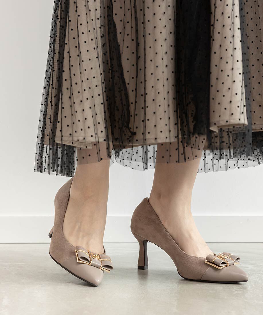  「【走れる美脚パンプス】コンビマテリアルリボンフィットパンプス」|パンプス|