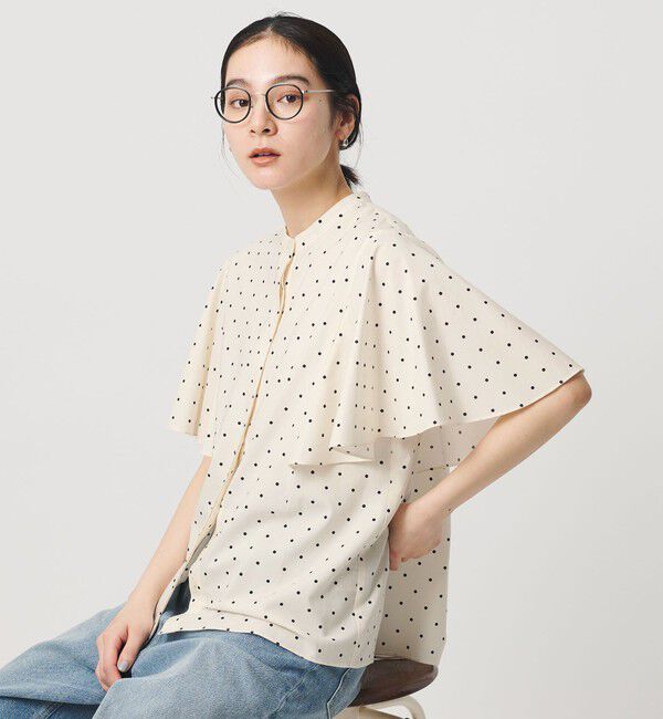 BEAUTY&YOUTH UNITED ARROWS「【WEB限定】ドット フリルスリーブブラウス ウォッシャブル」|シャツ・ブラウス|