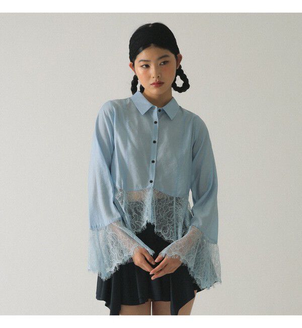 Ray BEAMS 「レース キリカエ フレア スリーブ シャツ」|シャツ・ブラウス|BLUE
