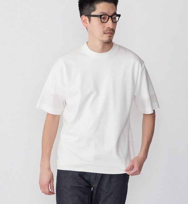 SHIPS「SHIPS:〈接触冷感〉トリコット ジャカード クルーネック Tシャツ」|Tシャツ・カットソー|ホワイト