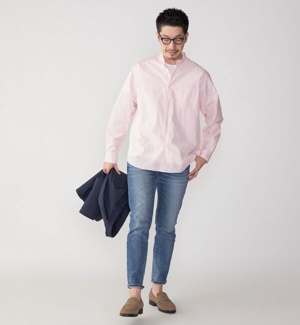 SHIPS「SHIPS: バンドカラー スーピマ コットン ポプリン ストライプ 長袖 シャツ」|シャツ・ブラウス|