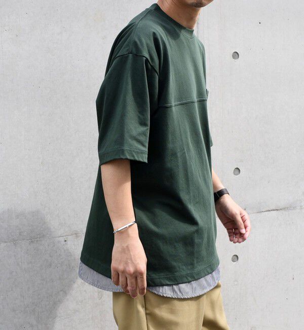 SHIPS any「SHIPS any: バックメッシュ / ストライプシャツ ドッキング フェイクレイヤード ポケット Tシャツ◇」|Tシャツ・カットソー|