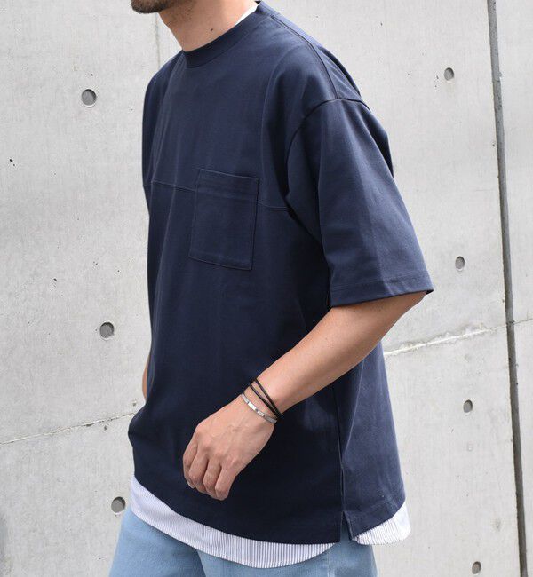 SHIPS any「SHIPS any: バックメッシュ / ストライプシャツ ドッキング フェイクレイヤード ポケット Tシャツ◇」|Tシャツ・カットソー|