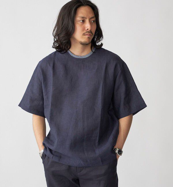 SHIPS「SHIPS: Herdmans リネン 2WAY プルオーバー Tシャツ」|Tシャツ・カットソー|ネイビー