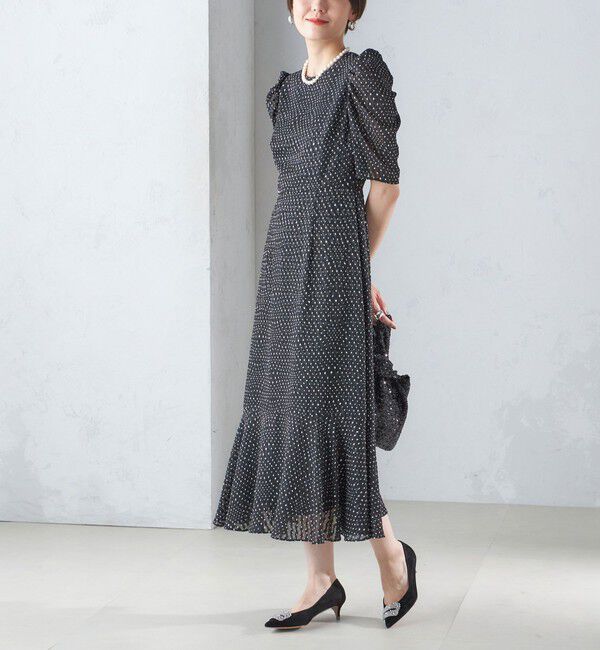 SHIPS for women「troisiemeCHACO:カット ジャカード ワンピース（セレモニー対応可）」|ワンピース|ブラック