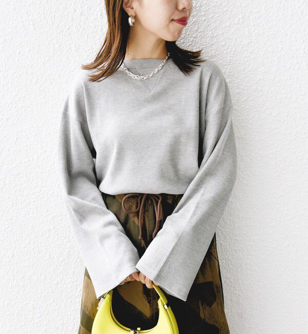 SHIPS for women「〈洗濯機可能〉ワイド スリーブ ワッフル プルオーバー」|Tシャツ・カットソー|ライトグレー