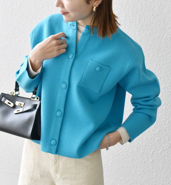 SHIPS any「SHIPS any: ミラノリブ ノーカラー ニット ジャケット カーディガン」|カーディガン|