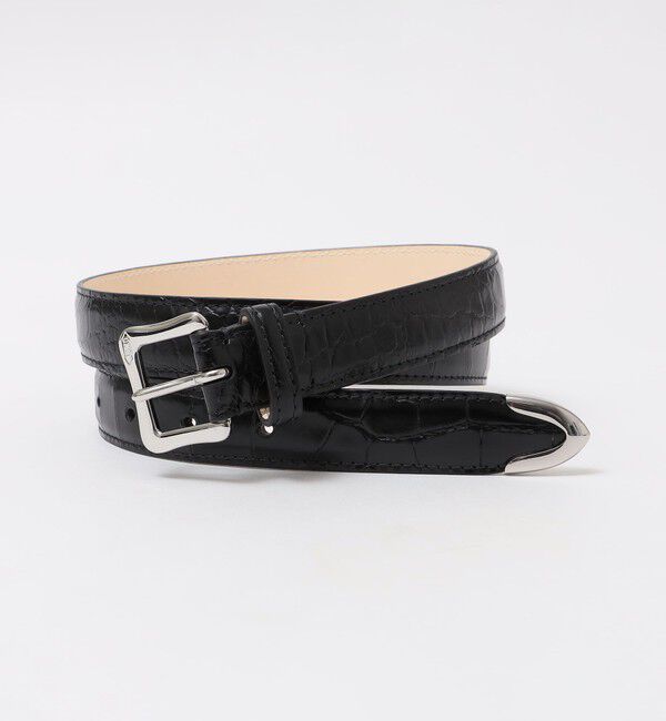 SHIPS「J&MDAVIDSON: クロコ型押し チップエンド ベルト」|ベルト|ブラック