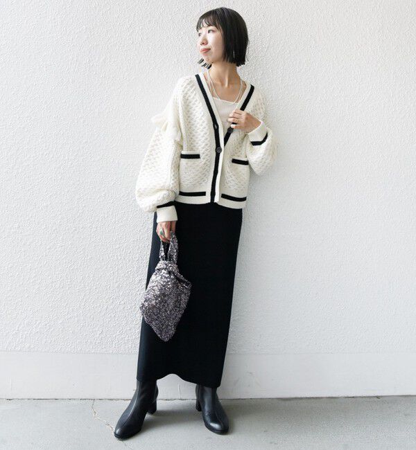 SHIPS for women「【WEB限定】袖 フリル チルデン ケーブル ライン カーディガン」|カーディガン|