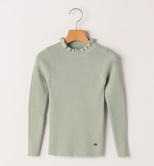 SHIPS KIDS「SHIPS KIDS:100～125cm /〈手洗い可能〉リブ フリル タートルネック ニット」|ニット・セーター|ライトグリーン