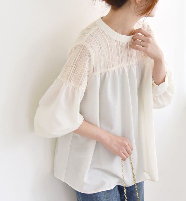 quaranciel「quaranciel:〈手洗い可能〉ラッセル レース フィブリル ブラウス」|シャツ・ブラウス|ホワイト