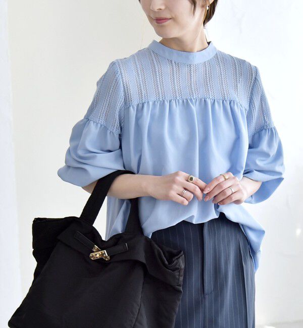 quaranciel「quaranciel:〈手洗い可能〉ラッセル レース フィブリル ブラウス」|シャツ・ブラウス|ライトブルー