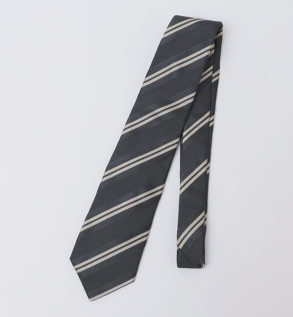 SHIPS「Puccini: シルク サテン レップ ストライプ タイ」|ネクタイ・蝶ネクタイ|ダークグレー