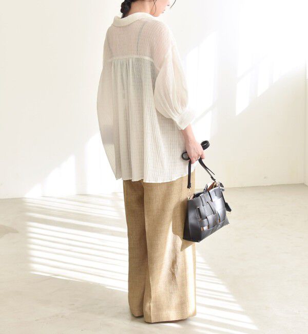 quaranciel「quaranciel :〈洗濯機可能〉シアー バンピー レギュラーカラー パフ シャツ ブラウス」|シャツ・ブラウス|