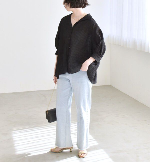 quaranciel「quaranciel :〈洗濯機可能〉シアー バンピー レギュラーカラー パフ シャツ ブラウス」|シャツ・ブラウス|