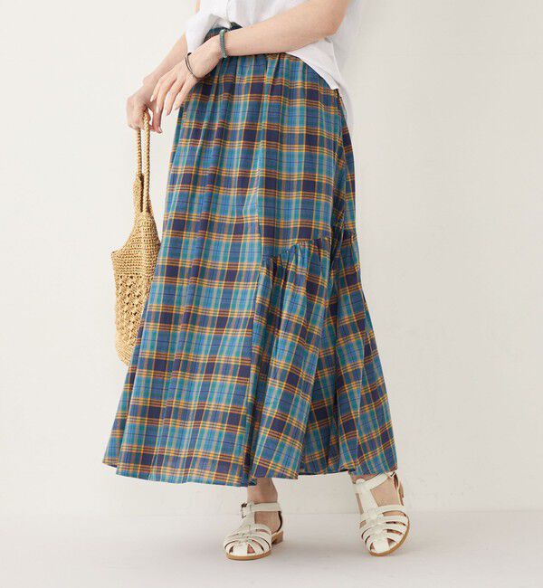 SHIPS Colors 「SHIPS Colors:〈手洗い可能〉マドラスチェック ギャザー スカート◇」|スカート|ブルー