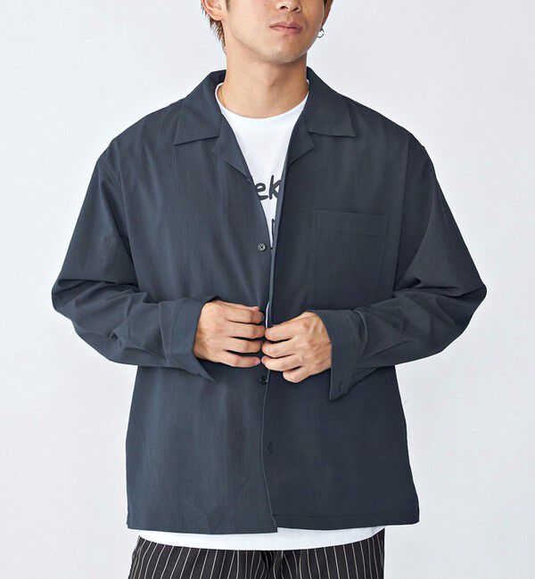 SHIPS「City Ambient Products: オープンカラー 楊柳 ソリッド ロングスリーブ シャツ」|シャツ・ブラウス|ダークグレー