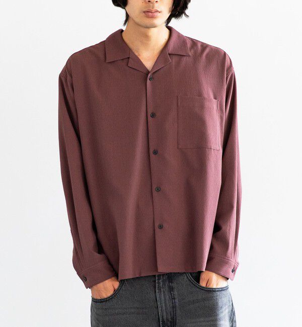 SHIPS「City Ambient Products: オープンカラー 楊柳 ソリッド ロングスリーブ シャツ」|シャツ・ブラウス|ワイン
