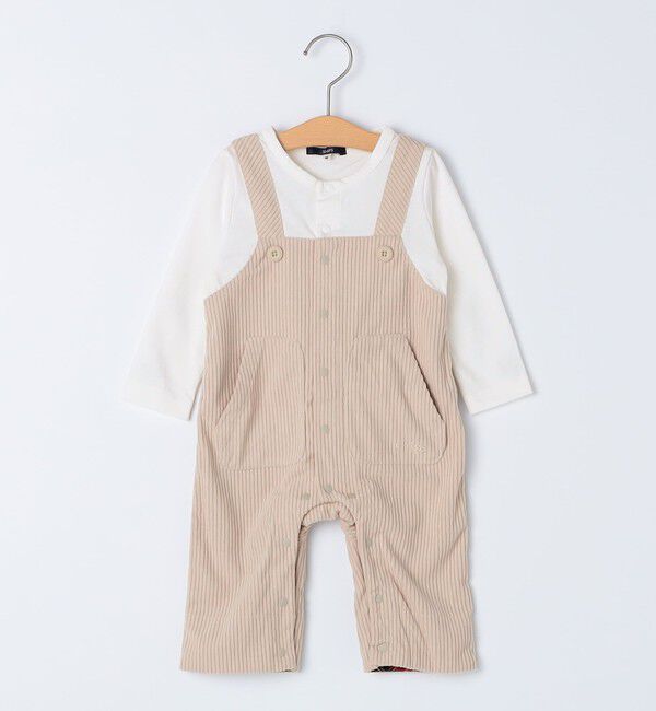 SHIPS KIDS「SHIPS KIDS:70～80cm / フェイク オーバーオール ロンパース」|ロンパース|ベージュ