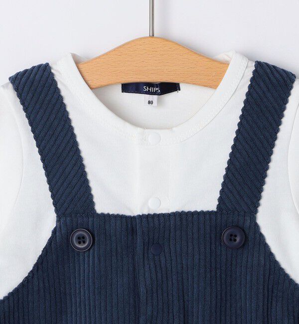 SHIPS KIDS「SHIPS KIDS:70～80cm / フェイク オーバーオール ロンパース」|ロンパース|