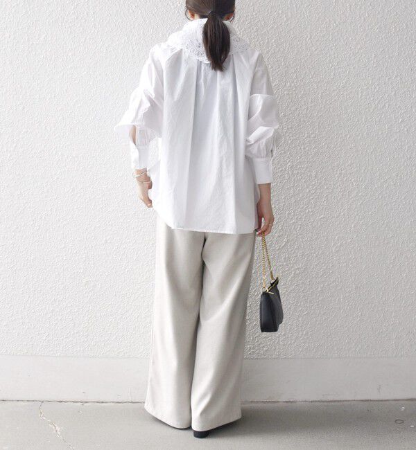 SHIPS any「bon_meur:〈洗濯機可能〉レース スカーフ付き バンドカラー ギャザー パフ シャツ」|シャツ・ブラウス|