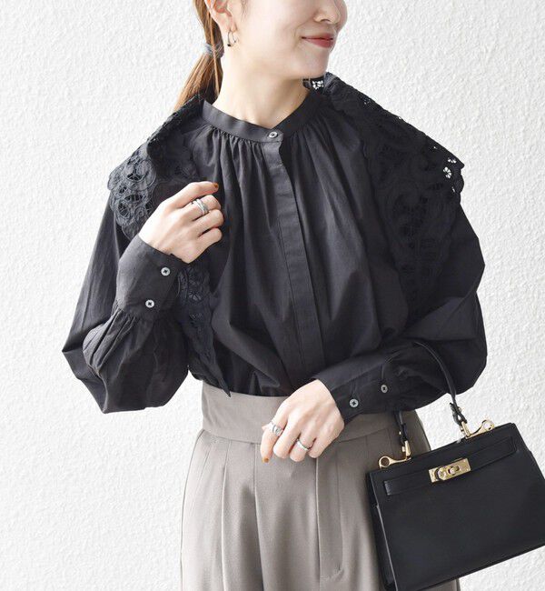 SHIPS any「bon_meur:〈洗濯機可能〉レース スカーフ付き バンドカラー ギャザー パフ シャツ」|シャツ・ブラウス|