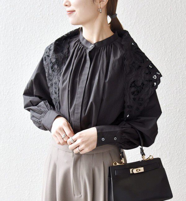 SHIPS any「bon_meur:〈洗濯機可能〉レース スカーフ付き バンドカラー ギャザー パフ シャツ」|シャツ・ブラウス|