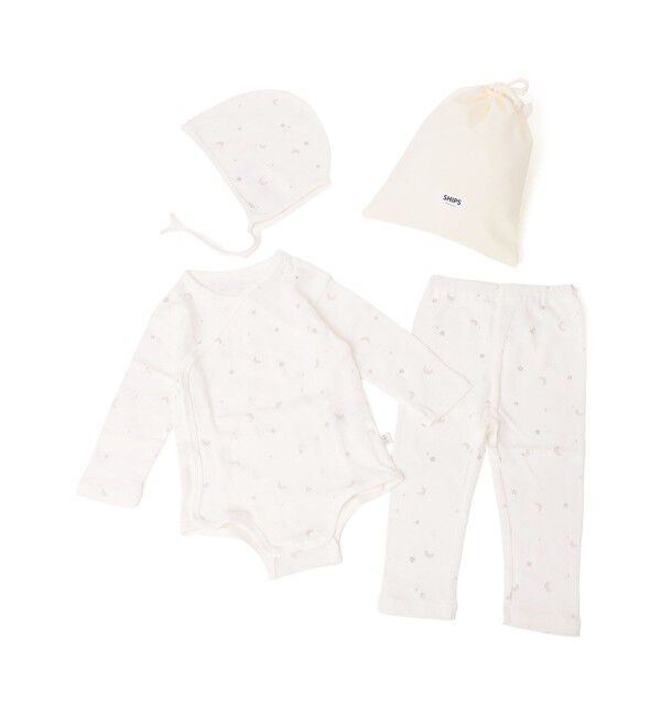 SHIPS Colors 「SHIPS Colors:〈洗濯機可能〉ベビー ギフト セットC（ロンパース・パンツ・ボンネット）」|ギフトセット|オフホワイト