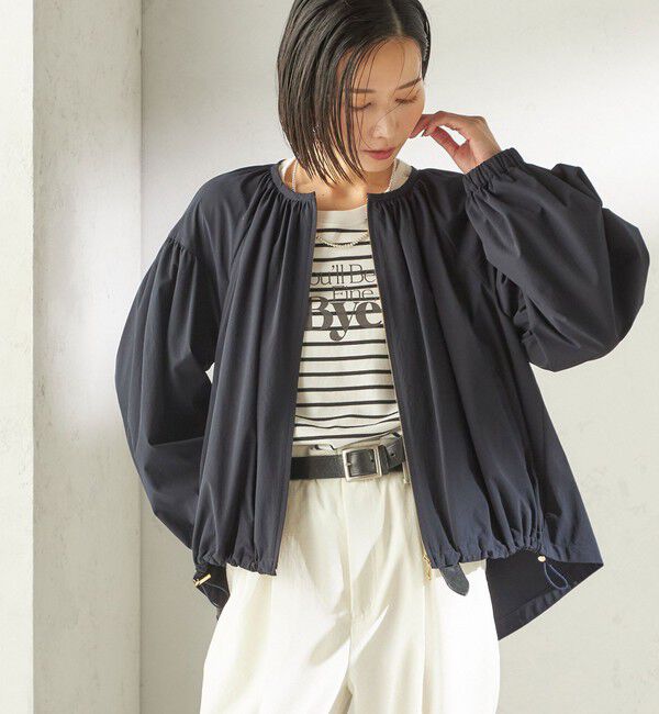 SHIPS for women「〈接触冷感 / 撥水加工〉TEXBRID(R) タフタ ギャザー 羽織 ブルゾン」|ブルゾン・スタジャン|ネイビー