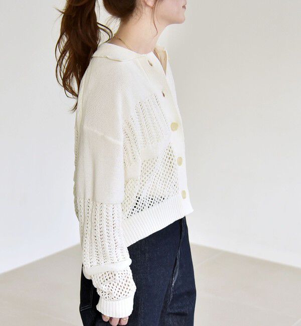 quaranciel「quaranciel:〈手洗い可能〉透かし編み 襟付き ニット カーディガン」|カーディガン|