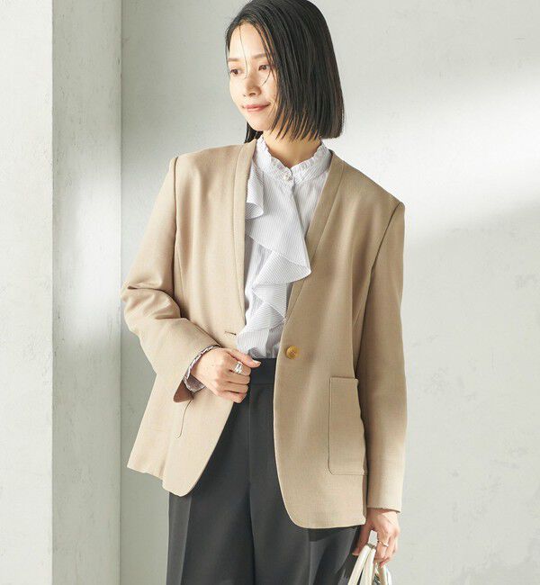 SHIPS for women「〈手洗い可能〉パール モチーフ ボタン フリル ブラウス」|シャツ・ブラウス|