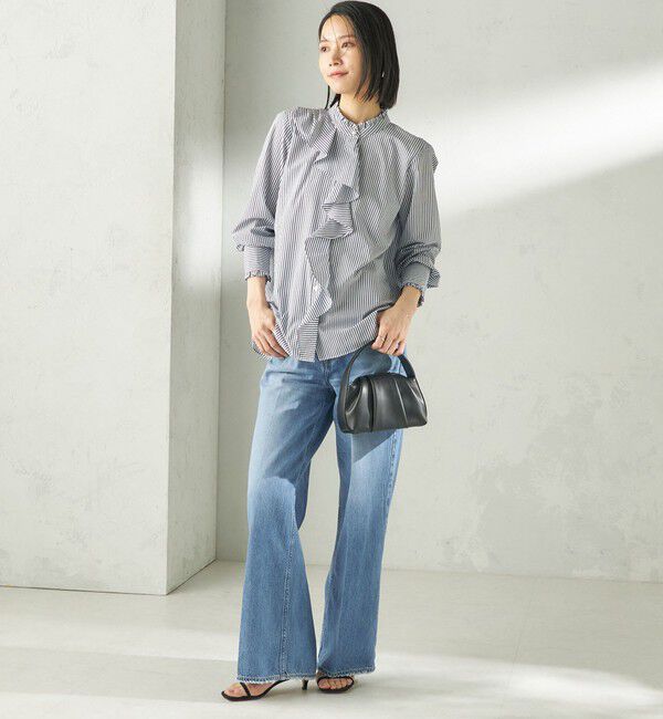 SHIPS for women「〈手洗い可能〉パール モチーフ ボタン フリル ブラウス」|シャツ・ブラウス|