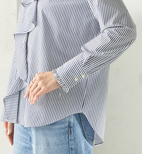 SHIPS for women「〈手洗い可能〉パール モチーフ ボタン フリル ブラウス」|シャツ・ブラウス|