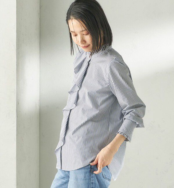 SHIPS for women「〈手洗い可能〉パール モチーフ ボタン フリル ブラウス」|シャツ・ブラウス|