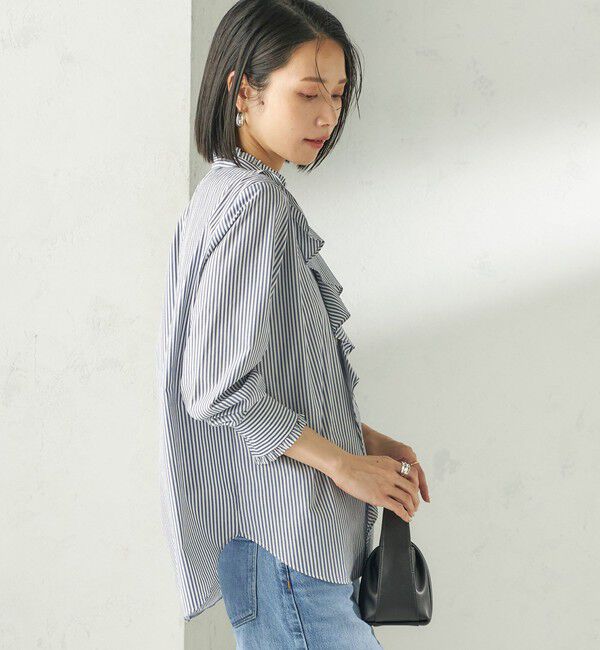 SHIPS for women「〈手洗い可能〉パール モチーフ ボタン フリル ブラウス」|シャツ・ブラウス|