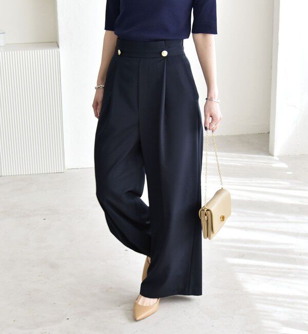 quaranciel「quaranciel:〈洗濯機可能〉ゴールドボタン ハイウエスト ワイド パンツ」|その他|