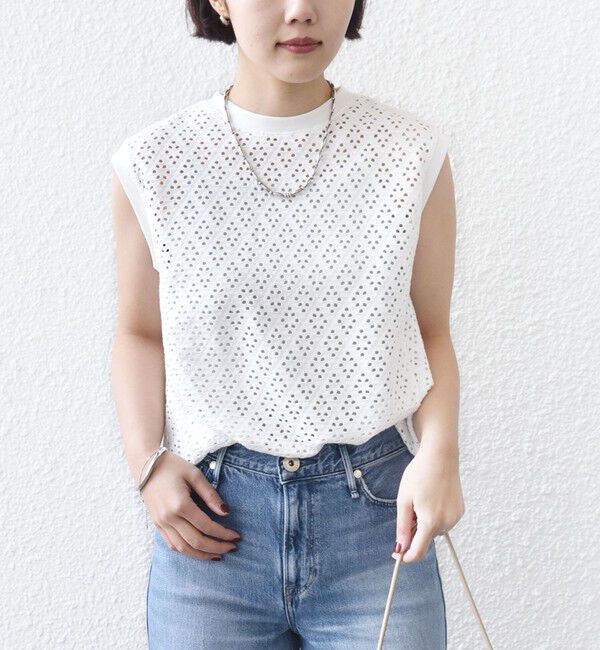 SHIPS for women「〈手洗い可能〉アイレット ノースリーブ フレア プルオーバー」|Tシャツ・カットソー|