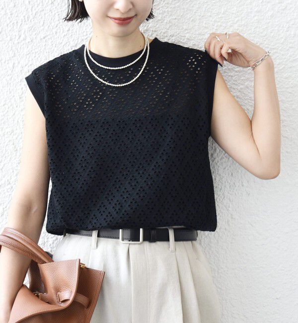 SHIPS for women「〈手洗い可能〉アイレット ノースリーブ フレア プルオーバー」|Tシャツ・カットソー|