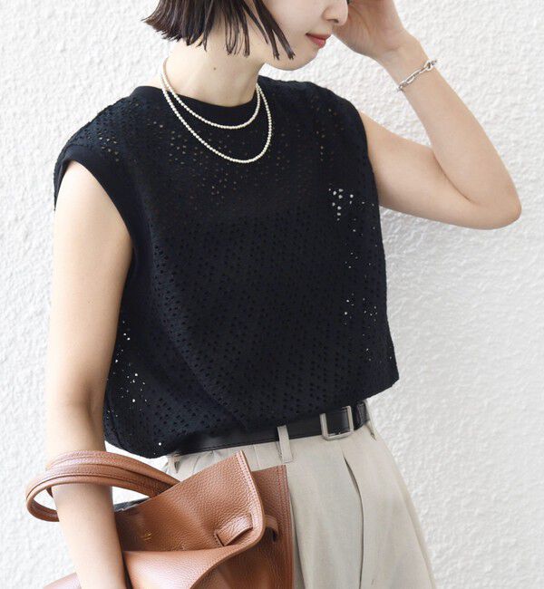 SHIPS for women「〈手洗い可能〉アイレット ノースリーブ フレア プルオーバー」|Tシャツ・カットソー|