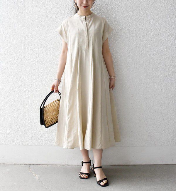 SHIPS any「SHIPS any:〈洗濯機可能〉ツイル バンドカラー フレンチ フレア シャツ ワンピース」|ワンピース|