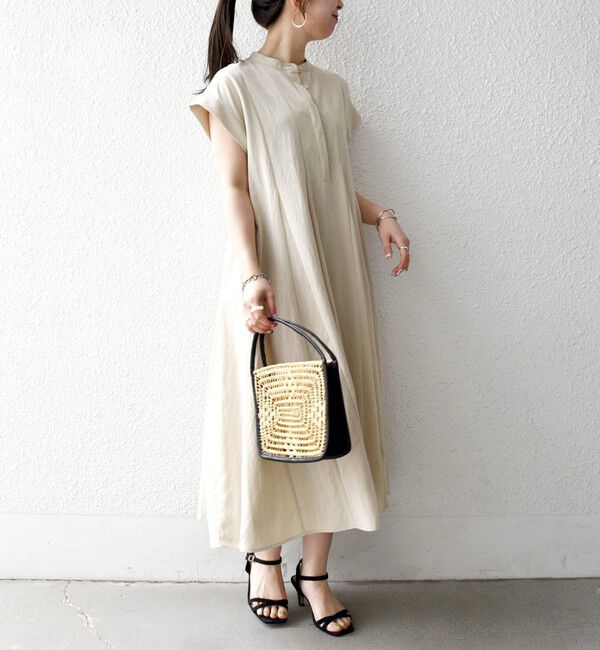 SHIPS any「SHIPS any:〈洗濯機可能〉ツイル バンドカラー フレンチ フレア シャツ ワンピース」|ワンピース|