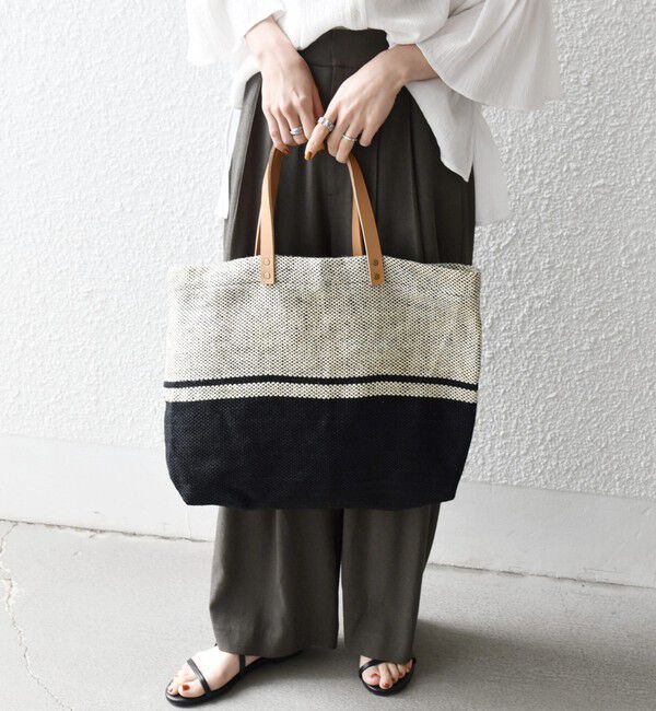 SHIPS any「《予約》TARANGO: ライン デザイン ジュート ビッグ トート（A4対応）」|トートバッグ|